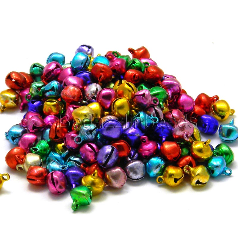 300 Assorted 9mm Bright Color Jingle Bells with Loop for Charms or Dangles in a Mix of Colors
